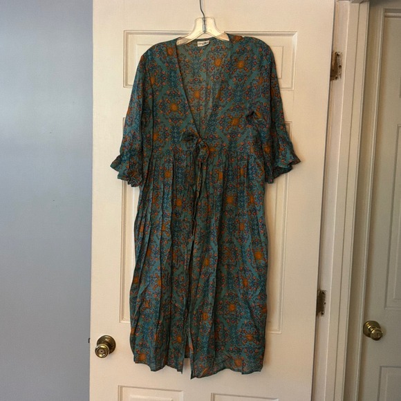NATURAL LIFE Sweaters - Natural Life Floral Duster Kimono Teal Blue Boho Festival Top best fits M